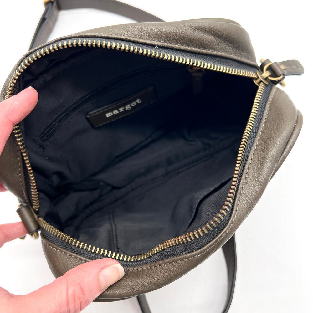 MARGOT Camo Leather Crossbody Camera Bag Small Olive Green Black Zip Casual - Picture 10 of 14